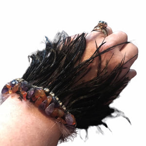 Ostritch Feather, Crystal Diamante, Amethyst and Carnelian Bracelet (Karen Hansen Fine Art)