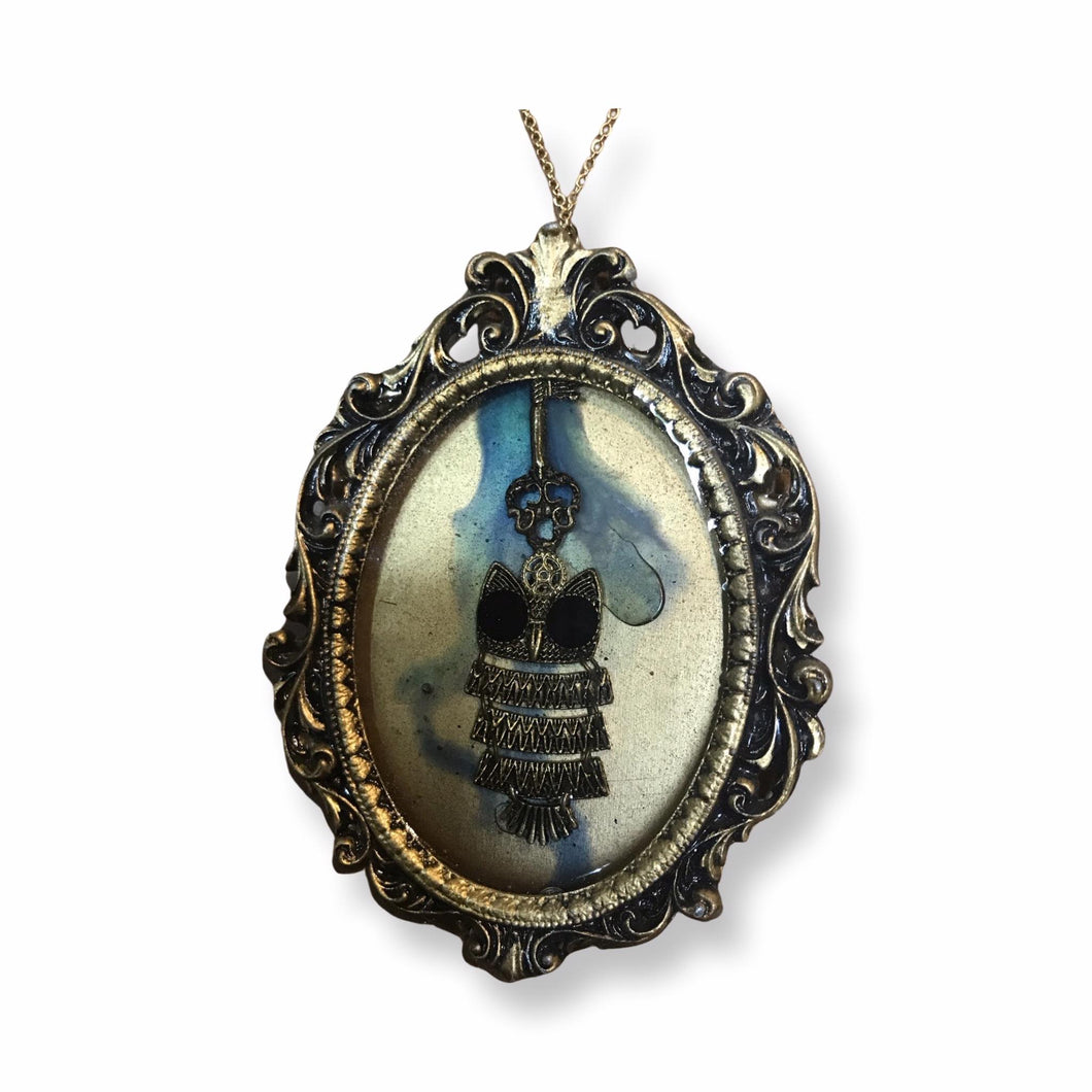 Victorian / Steampunk Owl Assemblage Art  Necklace - oversized framed / art resin (Karen Hansen Art)
