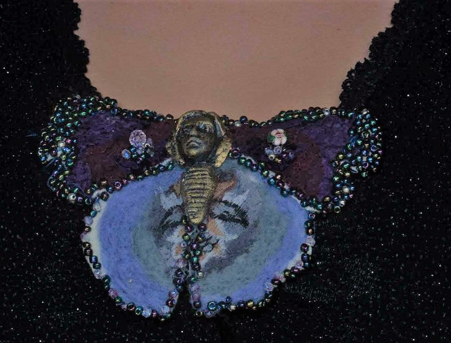 EXQUISITE CORPSE COLLECTION - Luna Moth Needlefelt Sculptural Brooch (Karen Hansen Fine Art)