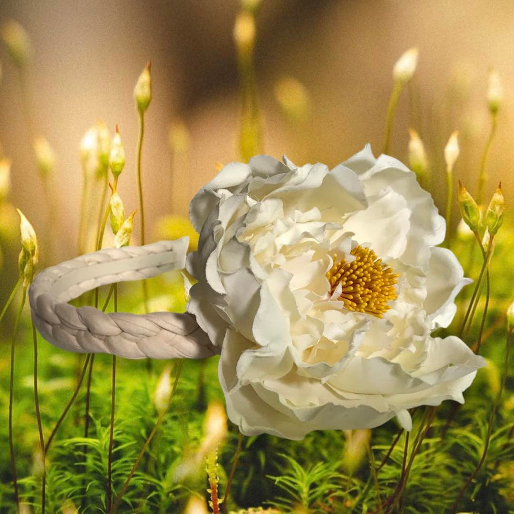 Cream Peony Braided Headband