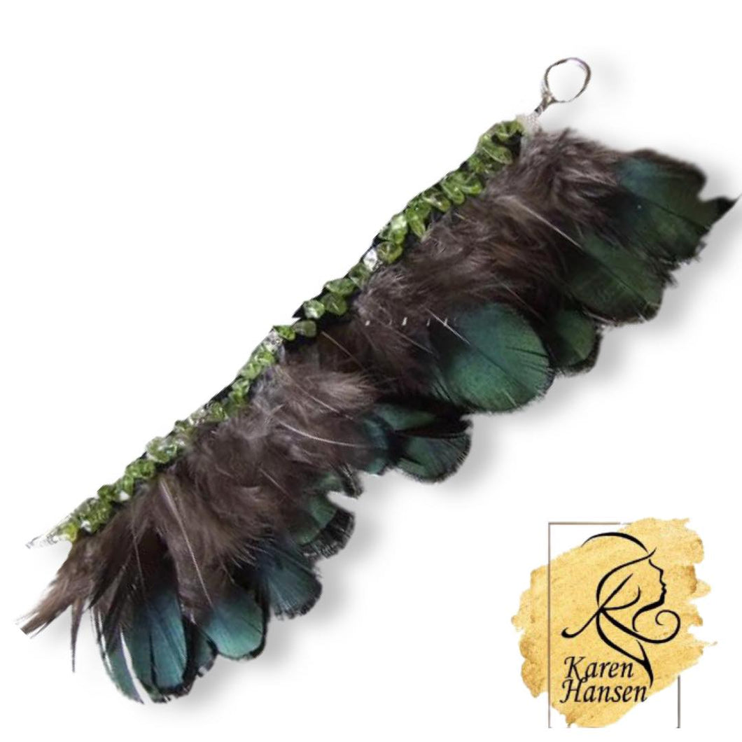 Peacock Feather, Crystal Diamante and Peridot Bracelet (Karen Hansen Fine Art)