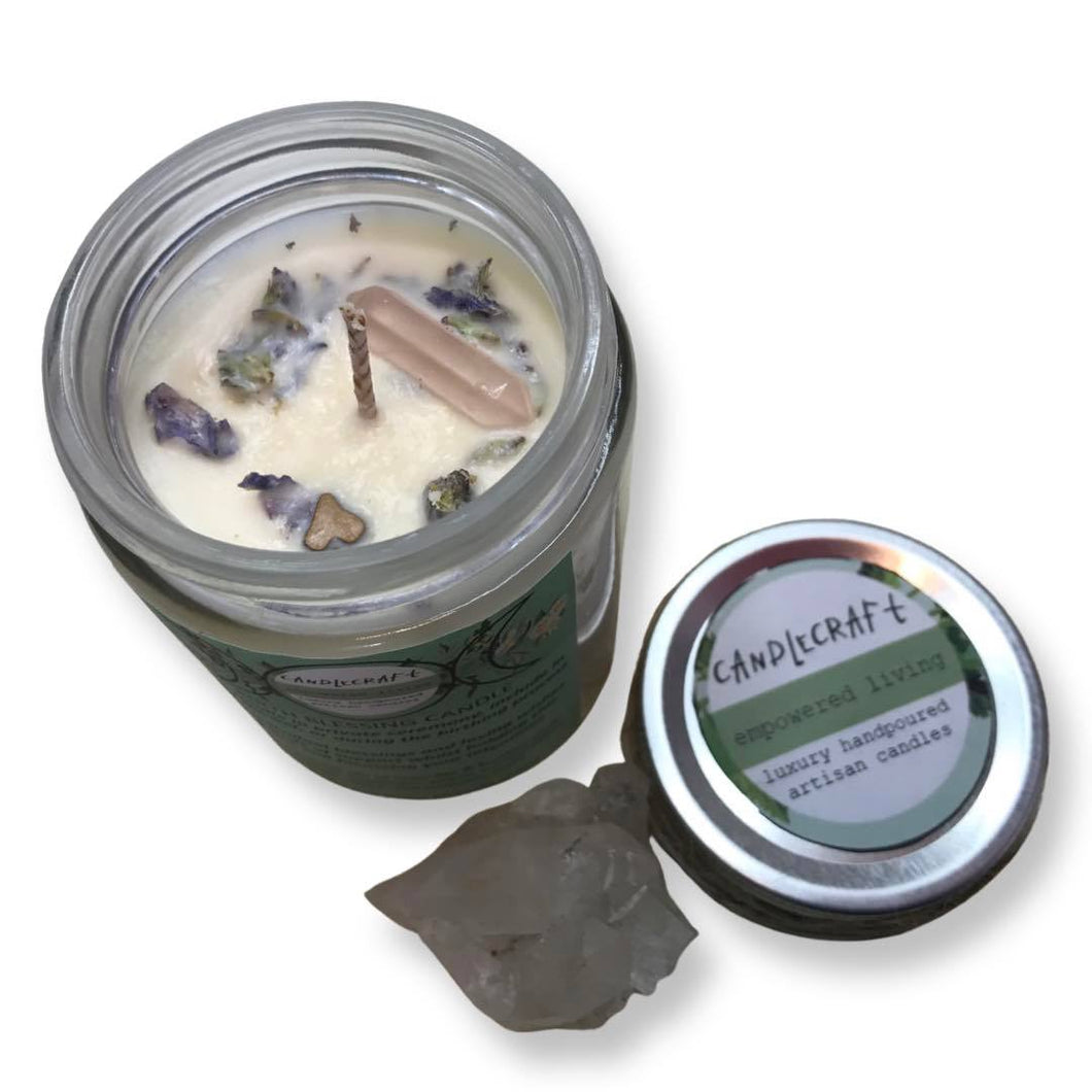 CANDLECRAFT -BIRTH BLESSING Intention Candle (300ML) Lavender and Frankincense w/ Rose Quartz