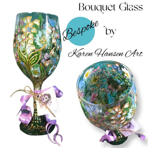 BOUQUET GLASS (Handpainted Art Glass by Karen Hansen Art)  Deluxe Personalised Glassware