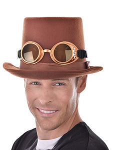 Deluxe SteamPunk Tophat with Goggles - Brown